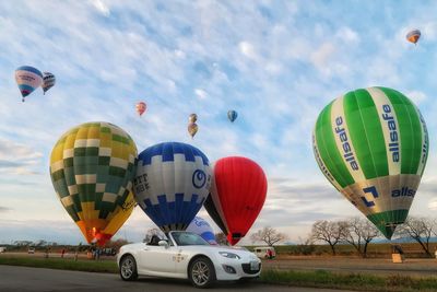 Hot air balloons flying in sky