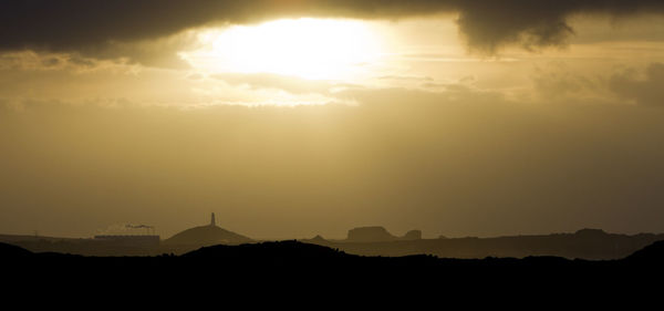 Scenic view of silhouette mountains against sky during sunset