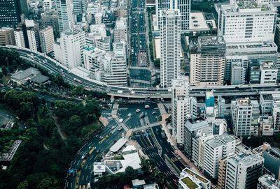 High angle view of street amidst buildings in city