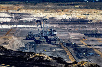 High angle view of drilling rig at coal mine