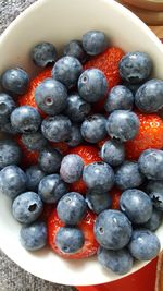 Close-up of raspberries in bowl