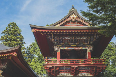 Low angle view of temple against building