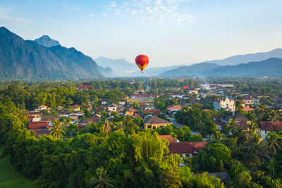 High angle view of hot air balloon against sky
