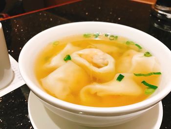High angle view of soup in bowl