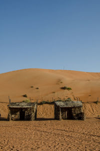 Scenic view of desert against clear blue sky