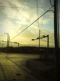 Electricity pylon against sky during sunset