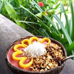 High angle view of food in bowl