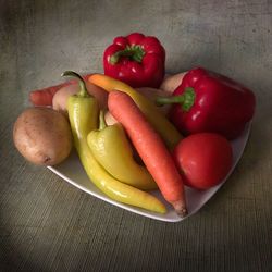 High angle view of tomatoes on table