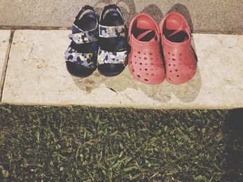 High angle view of shoes on sunglasses