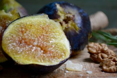 Close-up of figs on cutting board