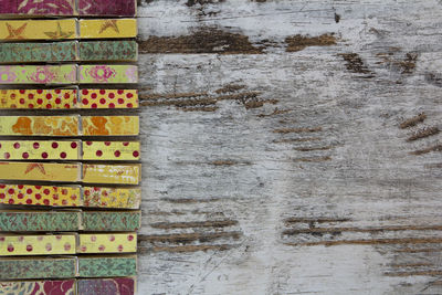 Directly above shot of multi colored painting on wall