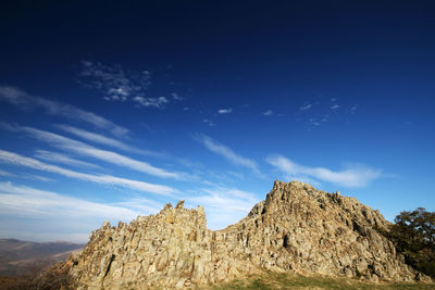 Scenic view of rocky mountains against blue sky