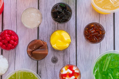 High angle view of fruits on table