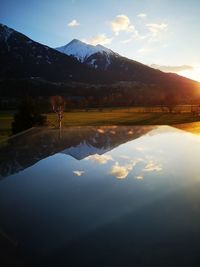 Reflection of mountains in lake against sky