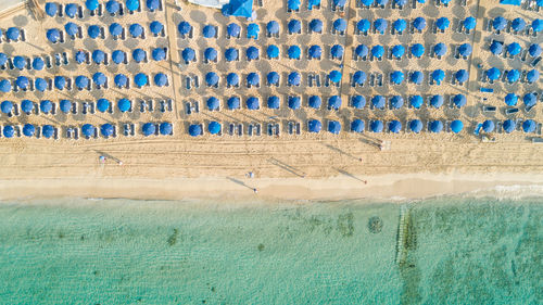 High angle view of text on the beach