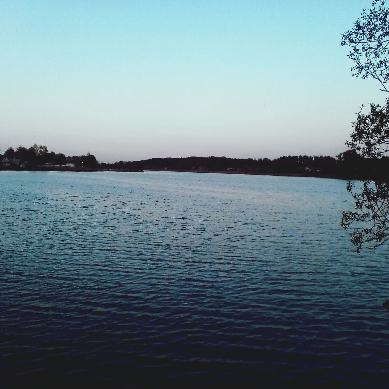 clear sky, water, tranquil scene, copy space, tranquility, scenics, lake, beauty in nature, tree, blue, nature, waterfront, idyllic, reflection, river, outdoors, calm, no people, non-urban scene, landscape