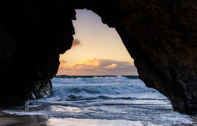 Scenic view of sea against sky during sunset
