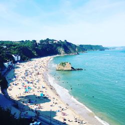 High angle view of people enjoying at beach