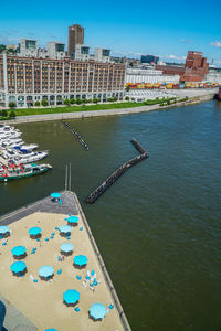 High angle view of buildings in city