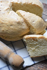 High angle view of bread on table