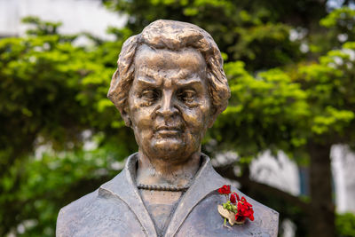 Close-up of statue against trees