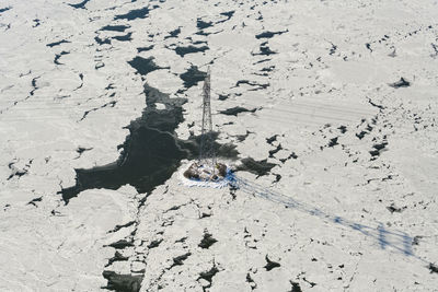 High angle view of snow on land