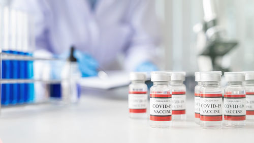 Close-up of medicine bottles