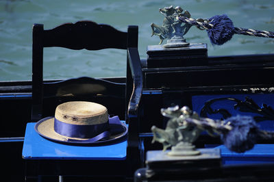 Gondolier straw hat on a gondola from venezia