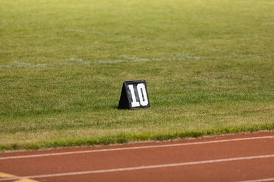 A ten yard line marker ready for rehearsal at marching band rehearsal