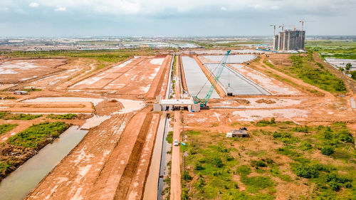 High angle view of city against sky