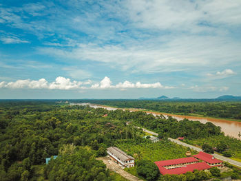 High angle view of city against sky