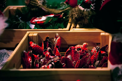 Close-up of christmas decorations for sale at market stall