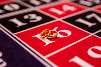 High angle view of piano keys