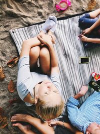 High angle view of people relaxing outdoors
