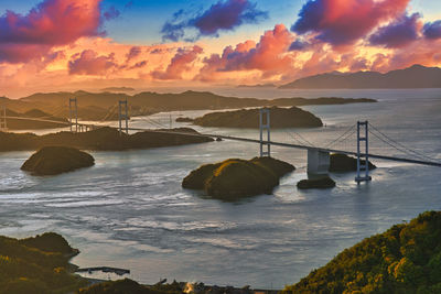 Kurushima strait bridge on shimanami kaido at evening