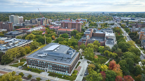 High angle view of buildings in city