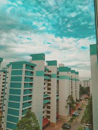 High angle view of buildings against sky