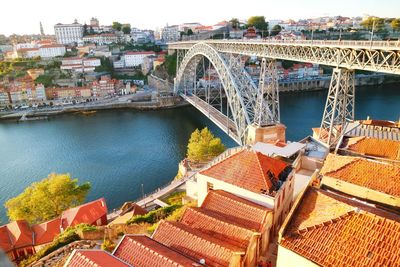 High angle view of bridge over river in city