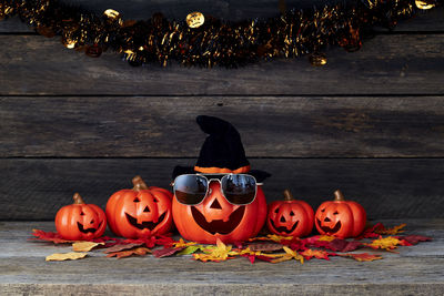 High angle view of pumpkins on table