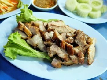 Close-up of meal served in plate on table