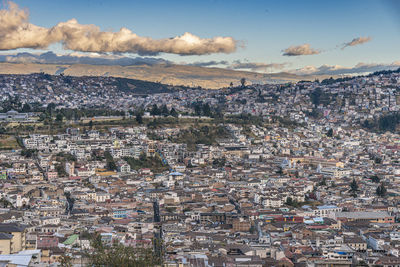 High angle shot of townscape against sky