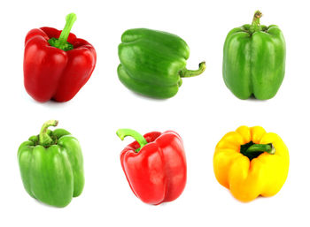 Close-up of bell peppers against white background