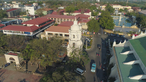 High angle view of street amidst buildings in city