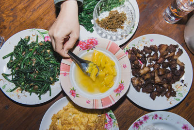 High angle view of food on table