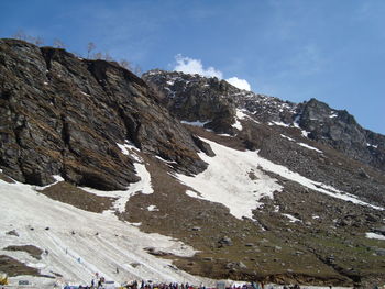 Scenic view of rocky mountains against cloudy sky