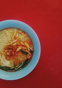 High angle view of pasta in bowl