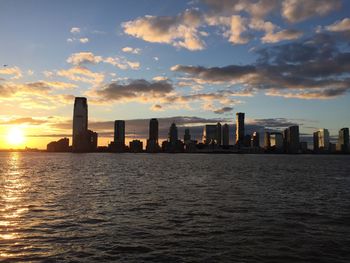 View of city at sunset