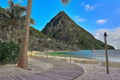Tilt image of sea against blue sky