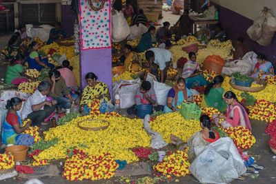 High angle view of people at market stall