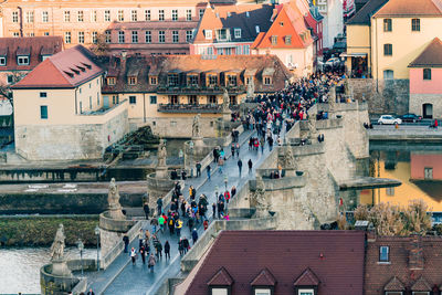 High angle view of buildings in town